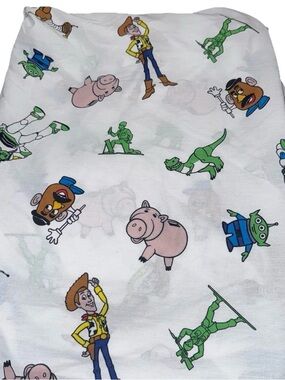 Toy Story Character Print Cotton Fabric - White with Multicolor Characters